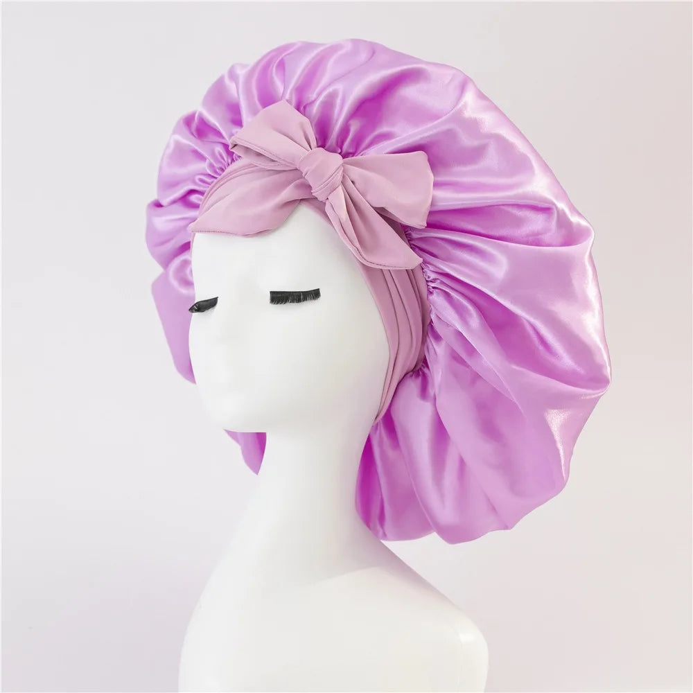 Adjustable Satin Silk Bonnet with Tie Band for Women, Night Shower Hats, Sleeping Hair Hat Satin Hat for Sleeping - NamafadStore