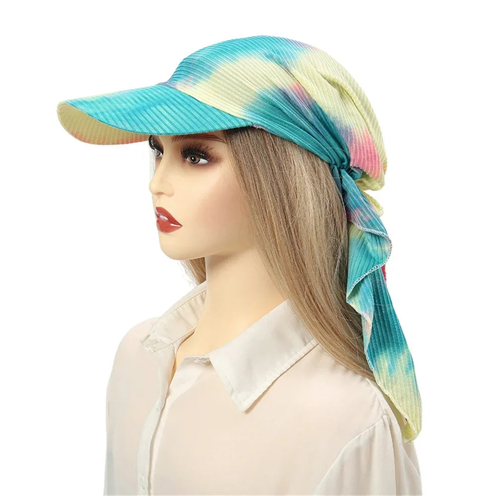 Fashion Muslim Floral Print Hijab Turban Hat for Women Visor Baseball Cap Sun Hats Headscarf Scarf Brim Femme Scarves Bandanas - NamafadStore