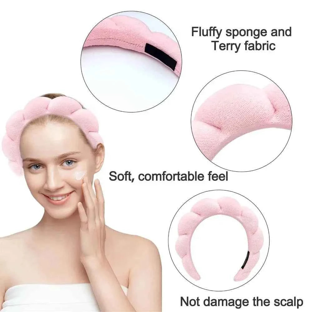 1/6Pcs Women Spa Hairband Puffy Sponge Headband Flower Hair Clip Wristbands Scrunchies for Washing Face Makeup Shower Skincare