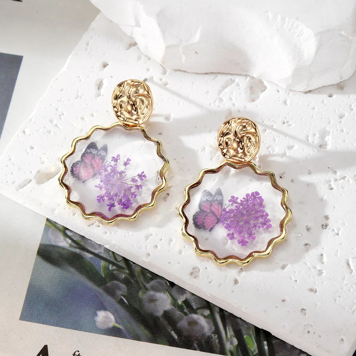 Colorful Natural Flower Earring Transparent Epoxy Resin Pressed Flower Earring Creative Natural Plant Earrings Jewelry Wholesale