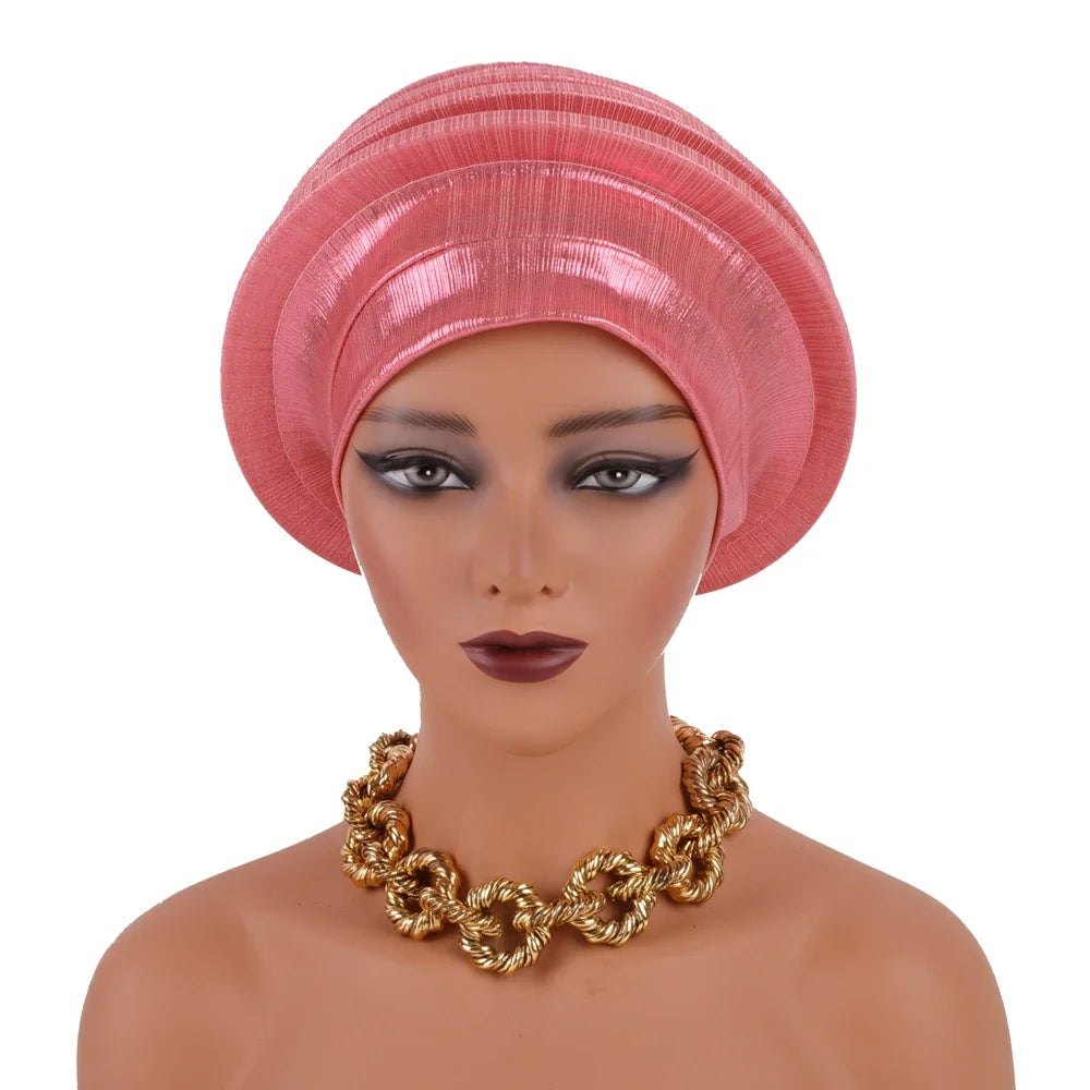 2024 Elegant Spiral Beret for Women Afrcian Lady Head Wraps Female Berets Turban Nigeria Headpiece Wedding Party Gele - NamafadStore