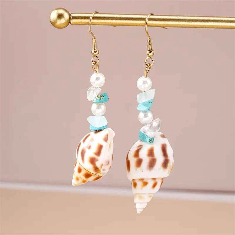 Cute Conch Starfish Shell Drop Earrings for Women Marine Organism Dangle Earrings Girls Students Party Holiday Jewelry Gifts
