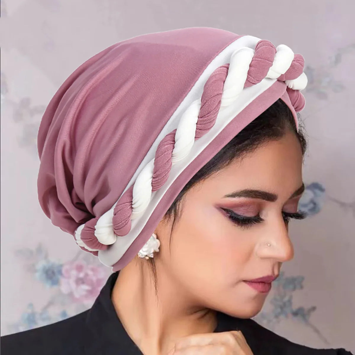 African Women Turban Hijab Caps Color Blocked Twist Braid Headwrap Chemo Cancer Bandana Headscarf Hair Cover Wrap - NamafadStore