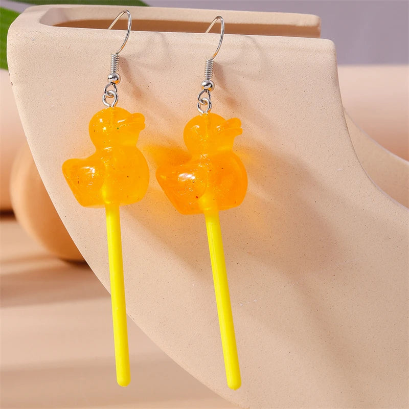 Sweet Candy Color Lollipop Drop Earrings for Women Funny Simulation Food Flower Dinosaur Dangle Hook Earrings Girls Jewelry Gift