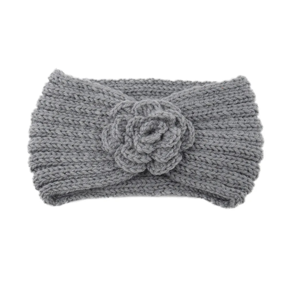Women Rose Flower Knitted Headbands Women Autumn Winter Crochet Head Wrap wide Woolen Hairband Turban Bandana Hair Accessories - NamafadStore