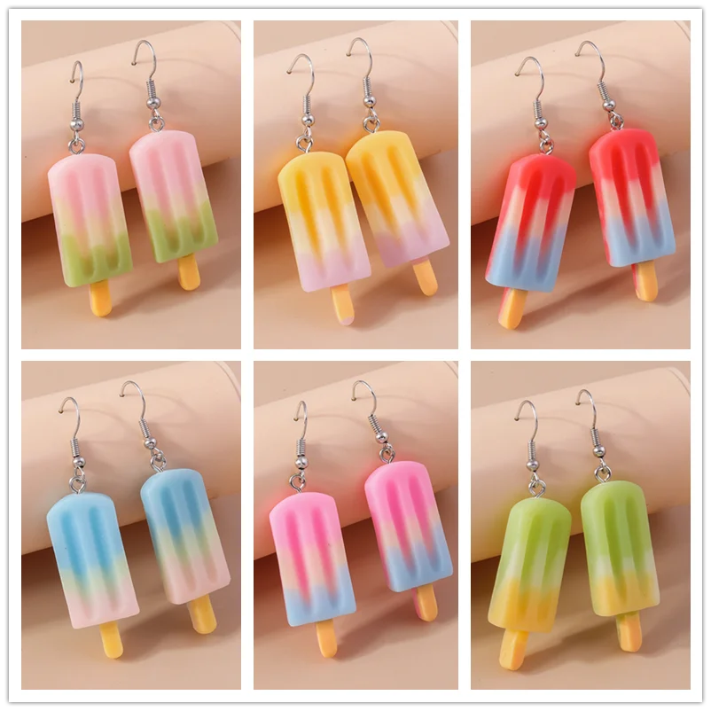 Aihua New In Cute Resin Funny Food Earrings Sweet Simulation Popsicle Earrings Girl Kids Jewelry Gifts
