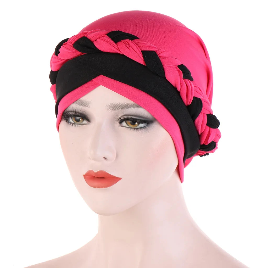 Colorblock Twisted Hijab Turban Hat for Women African Head Scarf Beanie Cancer Chemo Headwear Cap Head Wraps Women - NamafadStore