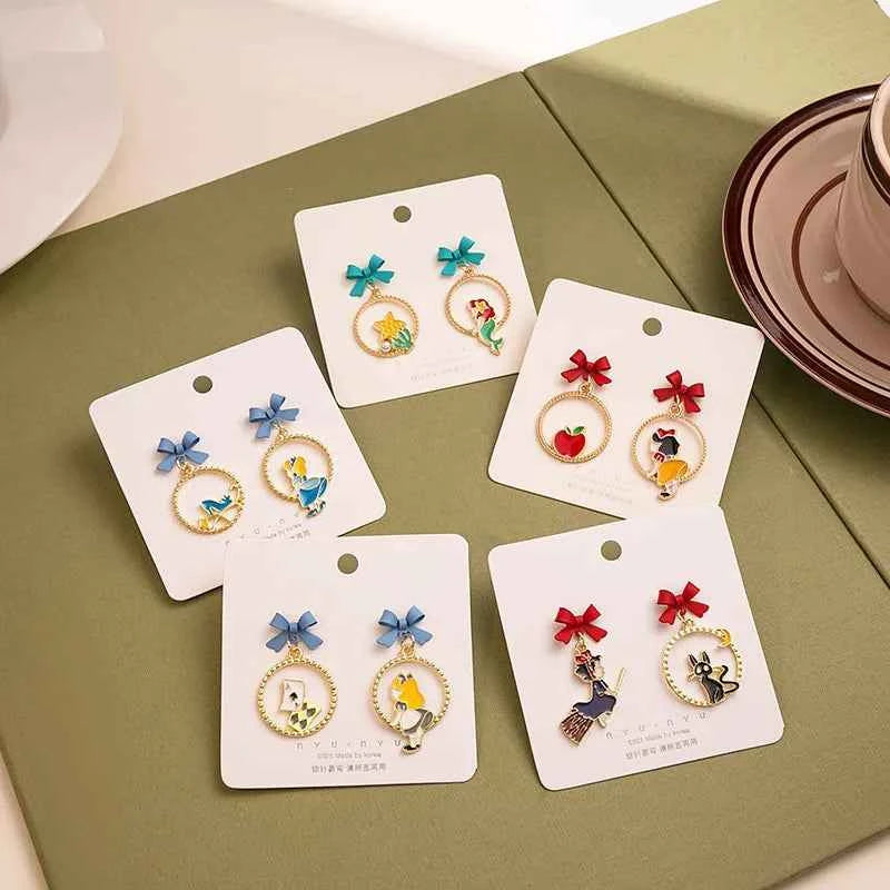 Classic Fairy Tale Princess Pendant Earrings Retro Cute Simple Enamel Charms Stud Ear Jewelry Party Gifts For Women Girls