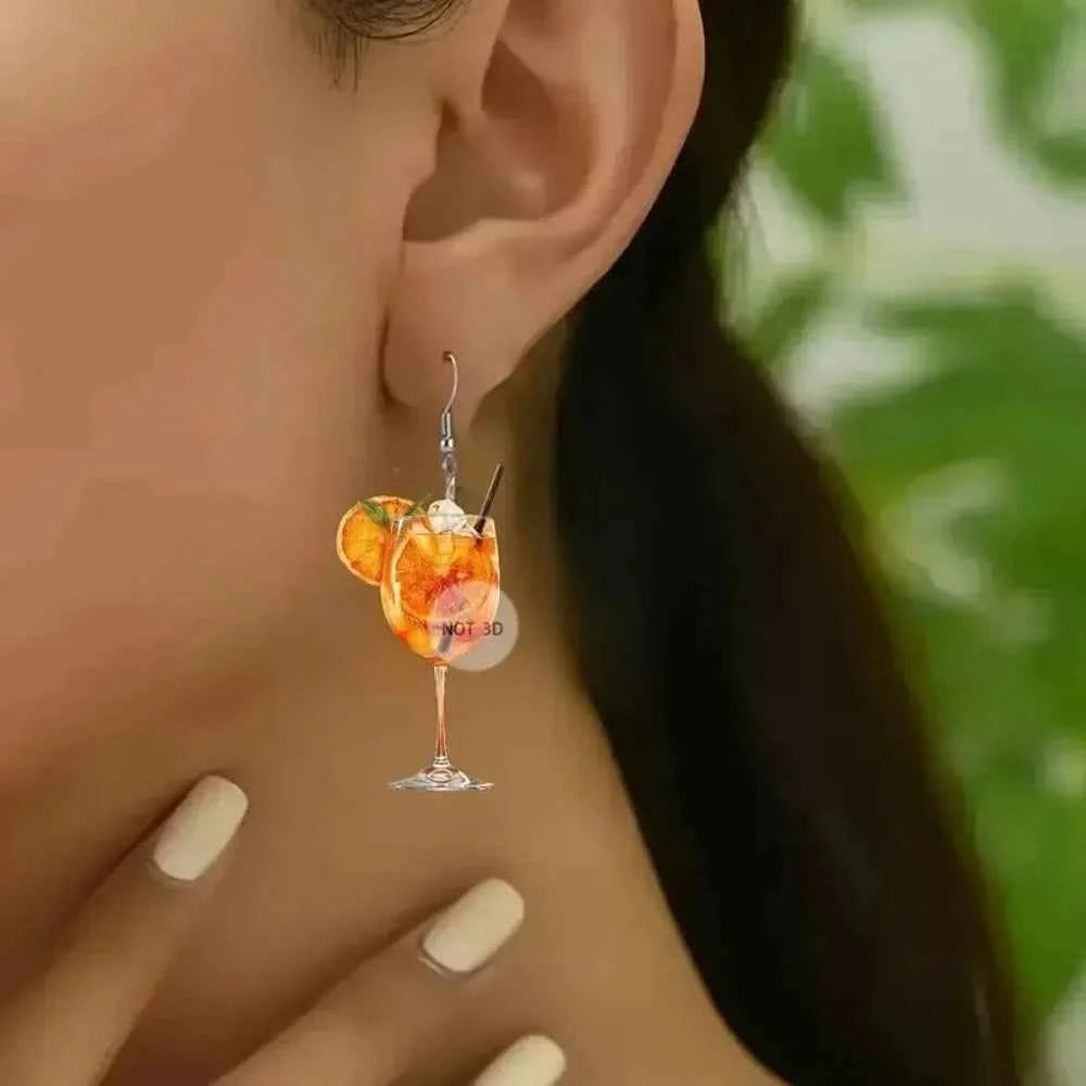 Beer Festival Wine Glass Orange Juice Earrings Fashion 2D Flat Design Earrings Women Girls Party Jewelry Gift Give To Friends