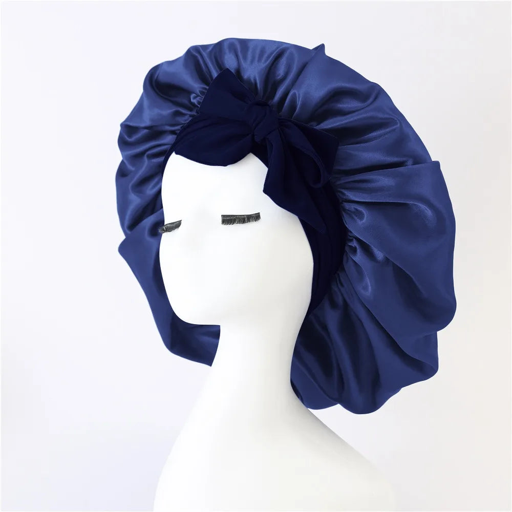 Adjustable Satin Silk Bonnet with Tie Band for Women, Night Shower Hats, Sleeping Hair Hat Satin Hat for Sleeping - NamafadStore