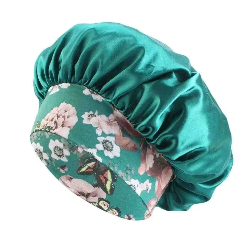 Women's Fashion Bonnet Flower Printed Hair Hat with Wide Edge Elastic Silk Smooth Satin Face for Daily Home Sleep Hat Hair Wrap