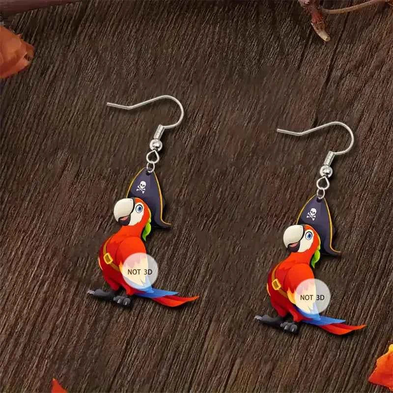 Spring new colorful pirate parrot 2D acrylic earrings hot sale design moving animal girl earrings
