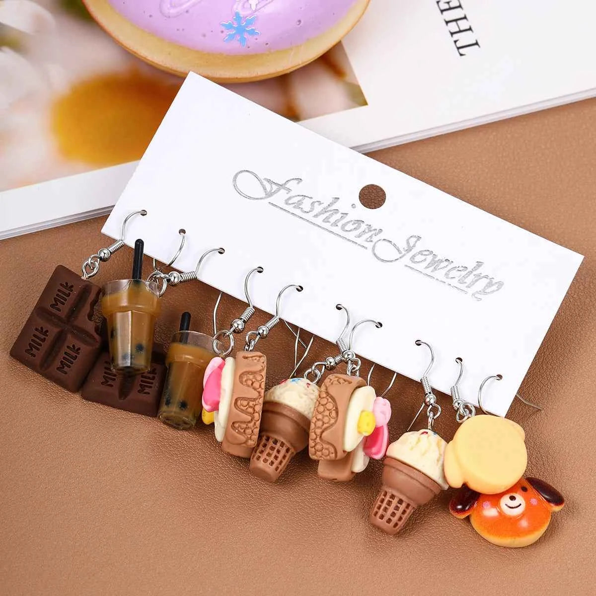 Fashion Cartoon Colorful Design Earrings Set for Women Cute Food Drink Animal Dopamine Dangle Earring Trendy Girls Jewelry Gifts
