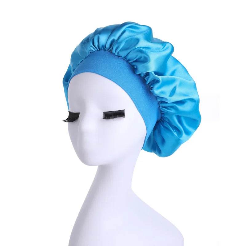 Women Satin Shower Cap - Bathroom Satin Solid Color Stretch Bonnets Hair Hat for Daily Use and Beauty - NamafadStore