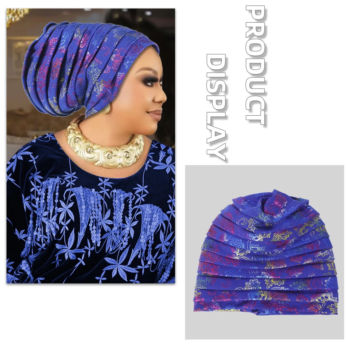Glitter Pleated Women's Head Wraps Bonnet African Turban Cap Muslim Headscarf Bonnet Turbante mujer - NamafadStore