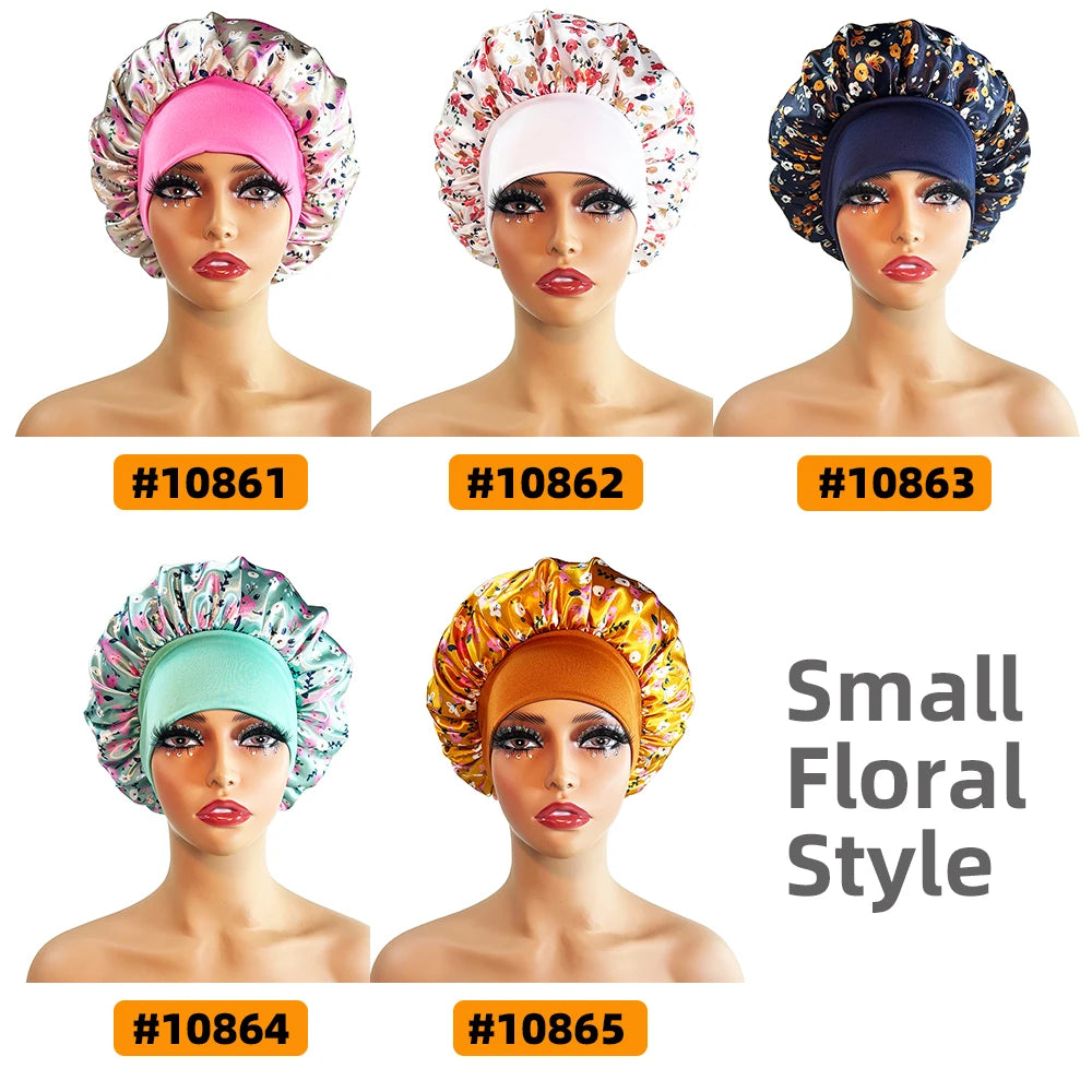 New Satin Bonnet Silk Night Sleeping Cap For Women Curly Braid Hair Multi Style Printing