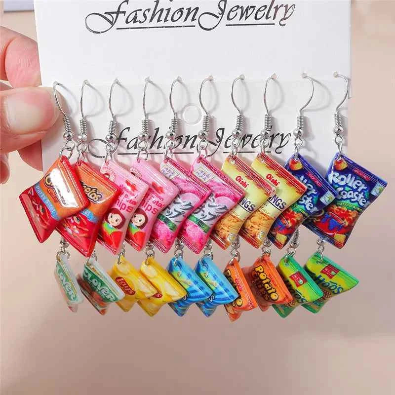 Aihua New In Fashion Women Earrings Cute Resin Food Snacks Potato Chips Earrings Handmade Party Jewelry Gifts