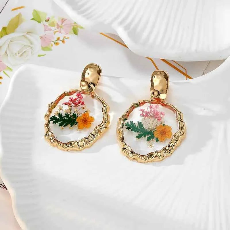 Colorful Natural Flower Earring Transparent Epoxy Resin Pressed Flower Earring Creative Natural Plant Earrings Jewelry Wholesale