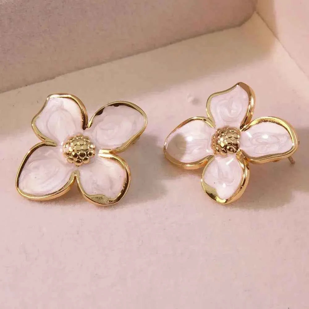 DLHP Vintage French Stainless Steel Drip Enamel Glaze Flower Earrings For Women Delicate Luxury Couple Engagement Jewelry Gifts
