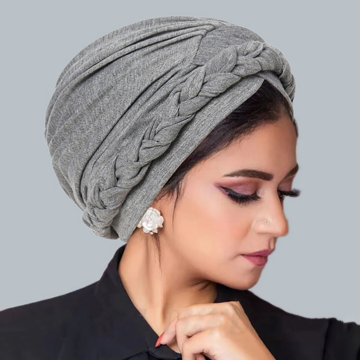 Solid Color Braid Muslim Hijab Caps Crossed Forehead Women Wrap Head Soft Elastic  Fashion Indian Turban Bonnet - NamafadStore