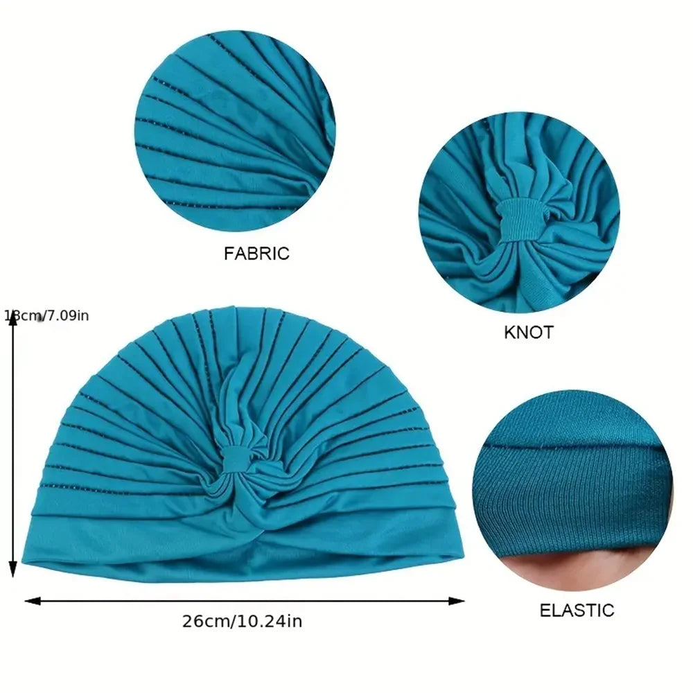 4pcs/set Solid Color Turban Cap Elastic Bonnet Head Scarf Women Chemo Hats Casual Pleated Head Wrap - NamafadStore