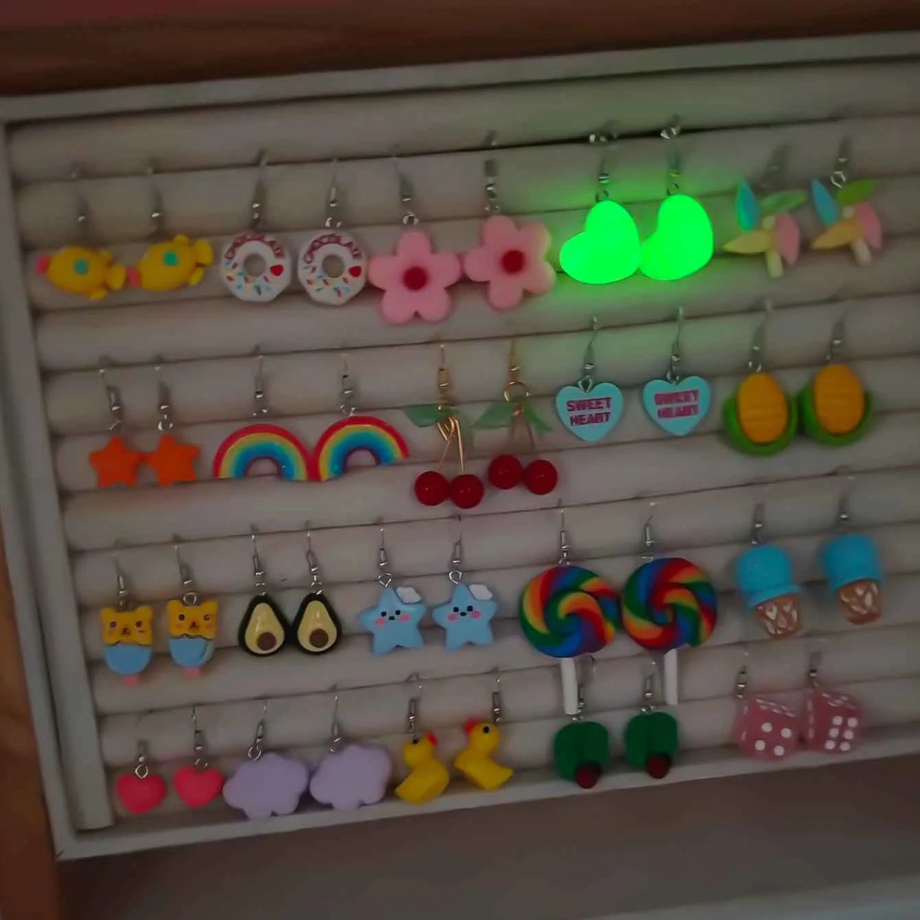 40pcs Cross border Hot selling Luminous Resin Earrings Fun Simulation Love Rainbow Candy Corn Pendant Earrings Set