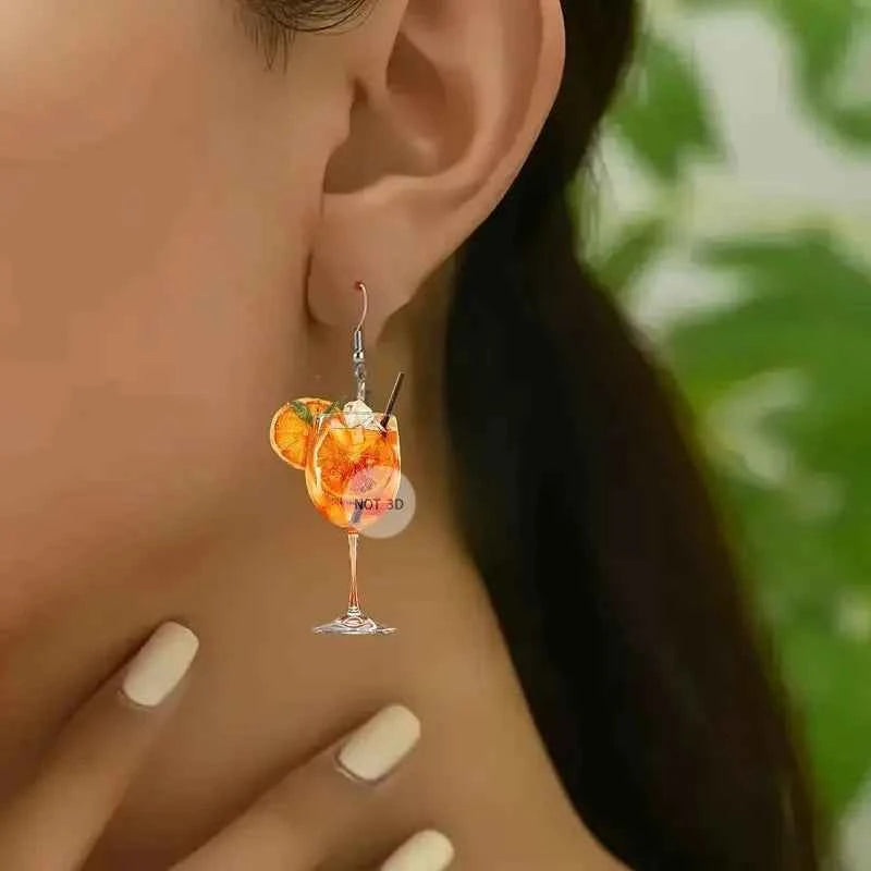 Cool Summer Beer Festival Wine Glass Orange Juice Pendant Acrylic Earrings Fashion Creative Design Fashion Jewelry for Women