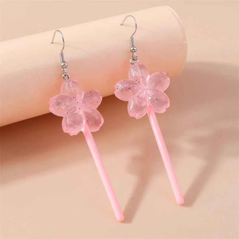 Sweet Candy Color Lollipop Drop Earrings for Women Funny Simulation Food Flower Dinosaur Dangle Hook Earrings Girls Jewelry Gift
