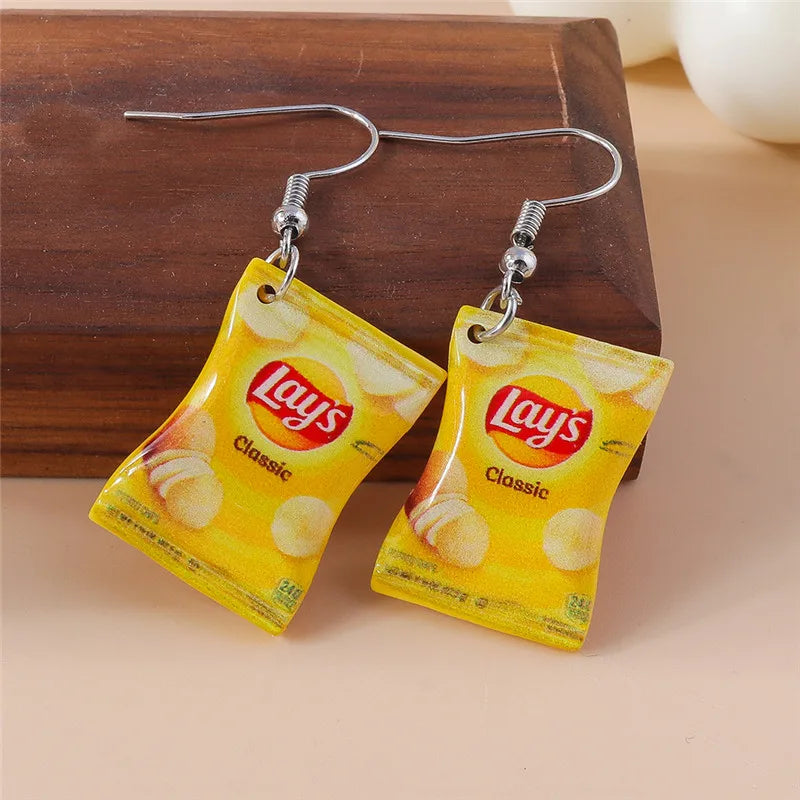 Aihua New In Fashion Women Earrings Cute Resin Food Snacks Potato Chips Earrings Handmade Party Jewelry Gifts