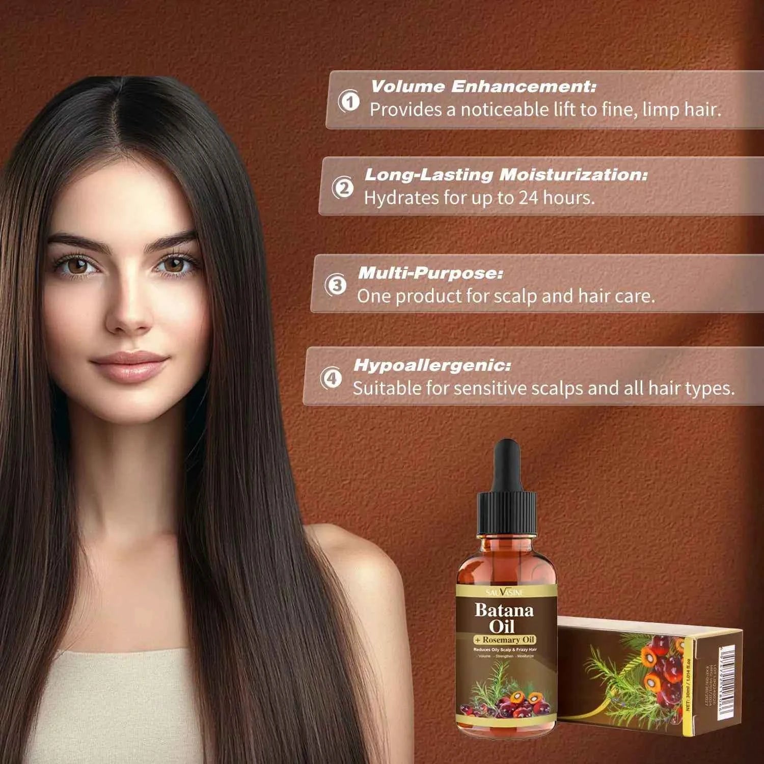 30ML Batana Oil with Rosemary for Hair Growth Reduce Hair Loss Organic Oil for Strengthening Scalp Moisturizing Hair Care Oil - NamafadStore