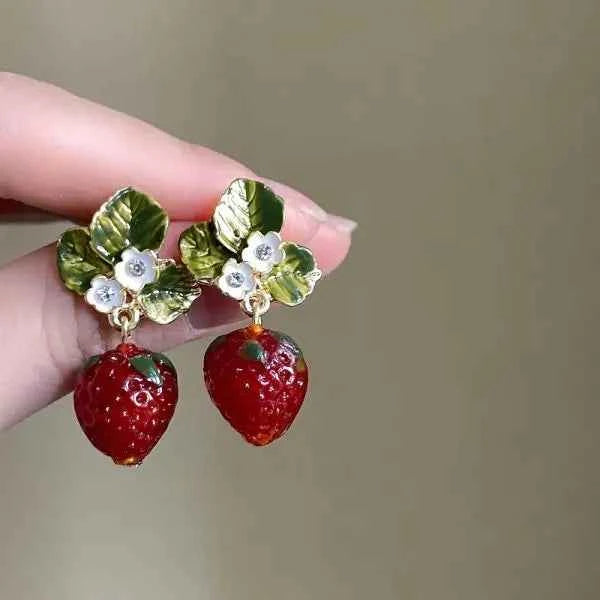 New Fashion Cute Red Zircon Cherry Stud Earrings Fashion Charm Crystal Party Birthday Holiday Gift