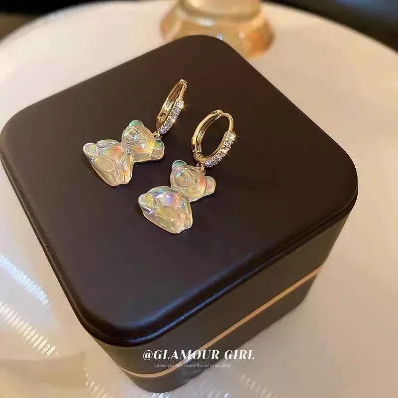 Cute Acrylic Candy Gummy Bear Dangle Earrings for Women Rainbow Bear CZ Hoop Earrings 2024 Korean Fashion Sweet Girl