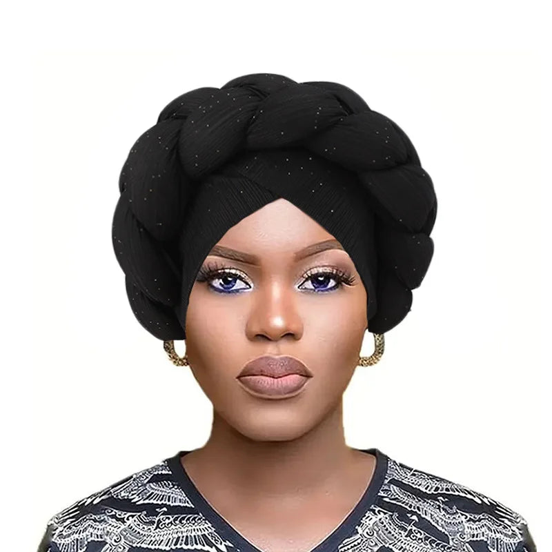 Glitter Braid African Headtie Head Wraps Women Headscarf Bonnet Nigerian Wedding Auto Gele Cap Party Headwear Headdress Hat - NamafadStore