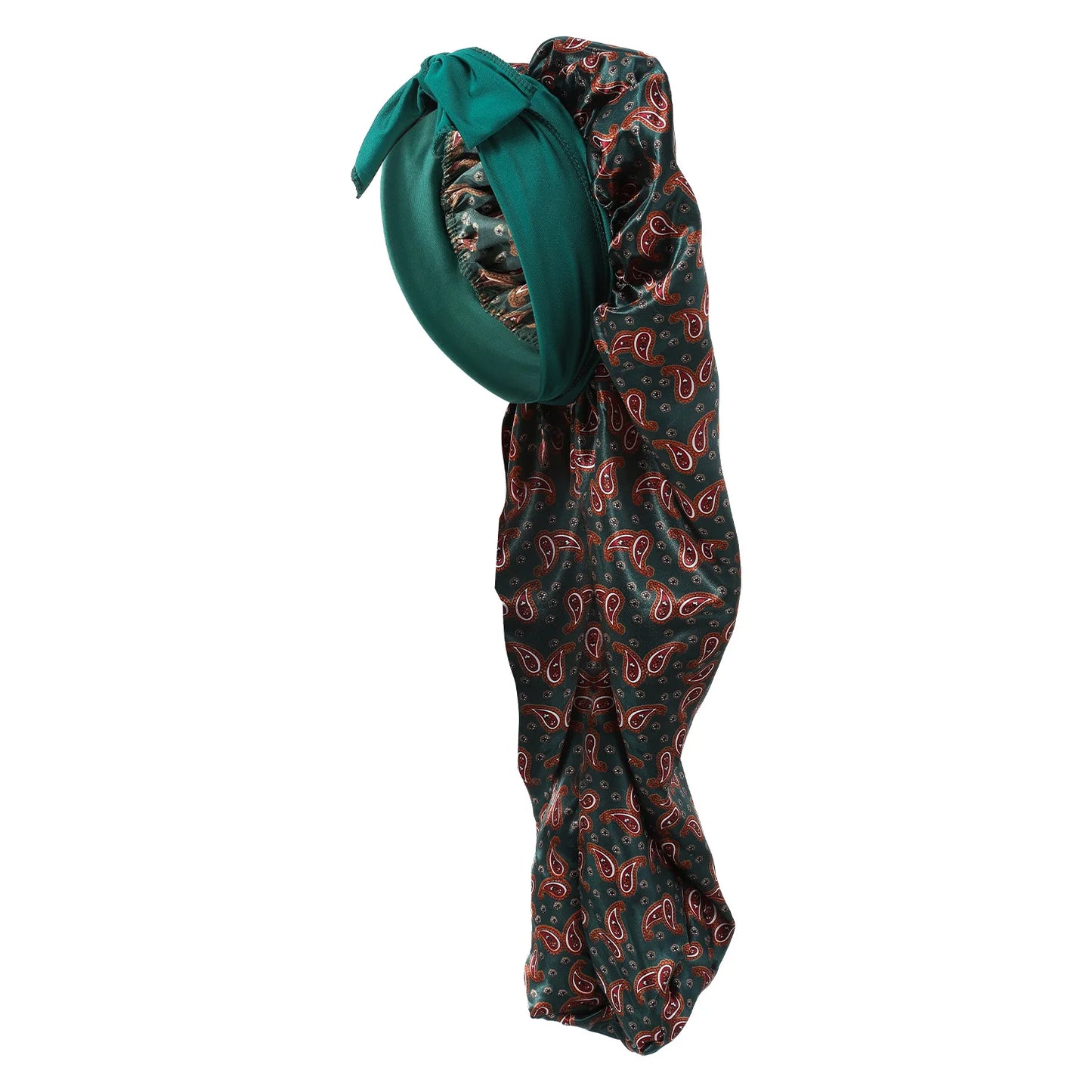 Paisley Print Long Strap Bonnet - Polyester Satin Hair Care Cap with Adjustable Straps for Hair Protection and Care - NamafadStore