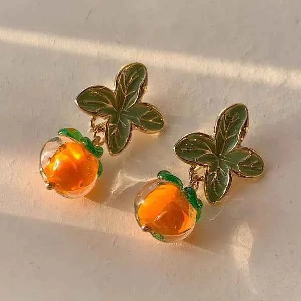 Non Pierced Ear Clips Japanese Green Grape Earrings Small Cute Transparent Fruit Cherry Clip on Earrings for Female Party Gifts