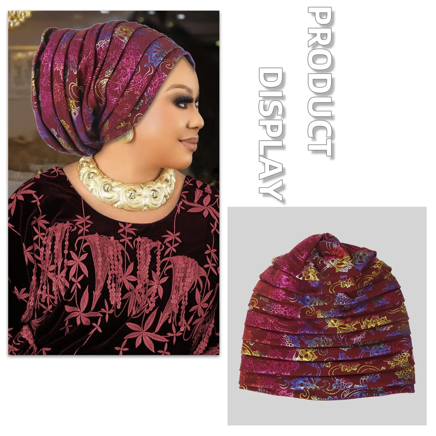Glitter Pleated Women's Head Wraps Bonnet African Turban Cap Muslim Headscarf Bonnet Turbante mujer - NamafadStore