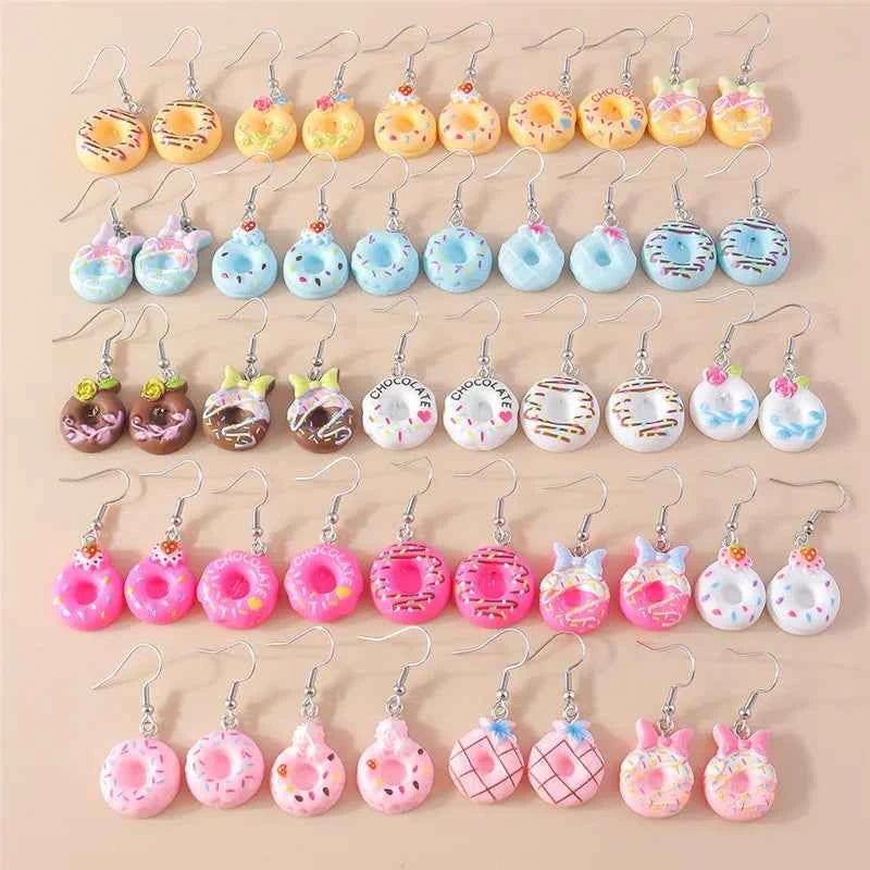 New In Mixed 10pcs Cute Sweet Donut Earring Set Lovely Resin Simulation Food Dangle Earrings for Woman Kids Jewelry Set Gifts