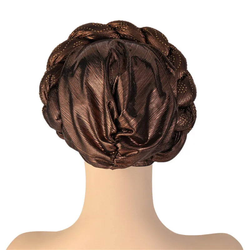 Glitter Diamonds Braids African Autogele Headtie Women Turban Cap Female Head Wraps - NamafadStore