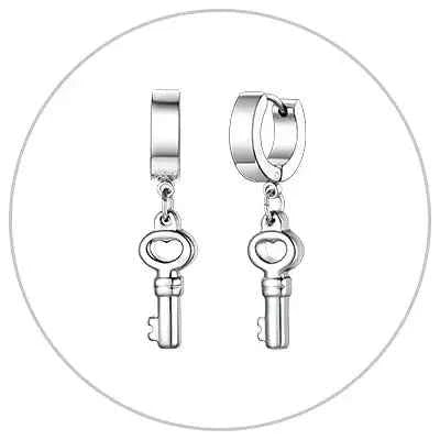 Stainless Steel Charms Dangle Drop Earrings Ankh Cross Padlock Italian Horn Evil Eye Key Lock Rivets Moon Unisex Drop Earrings