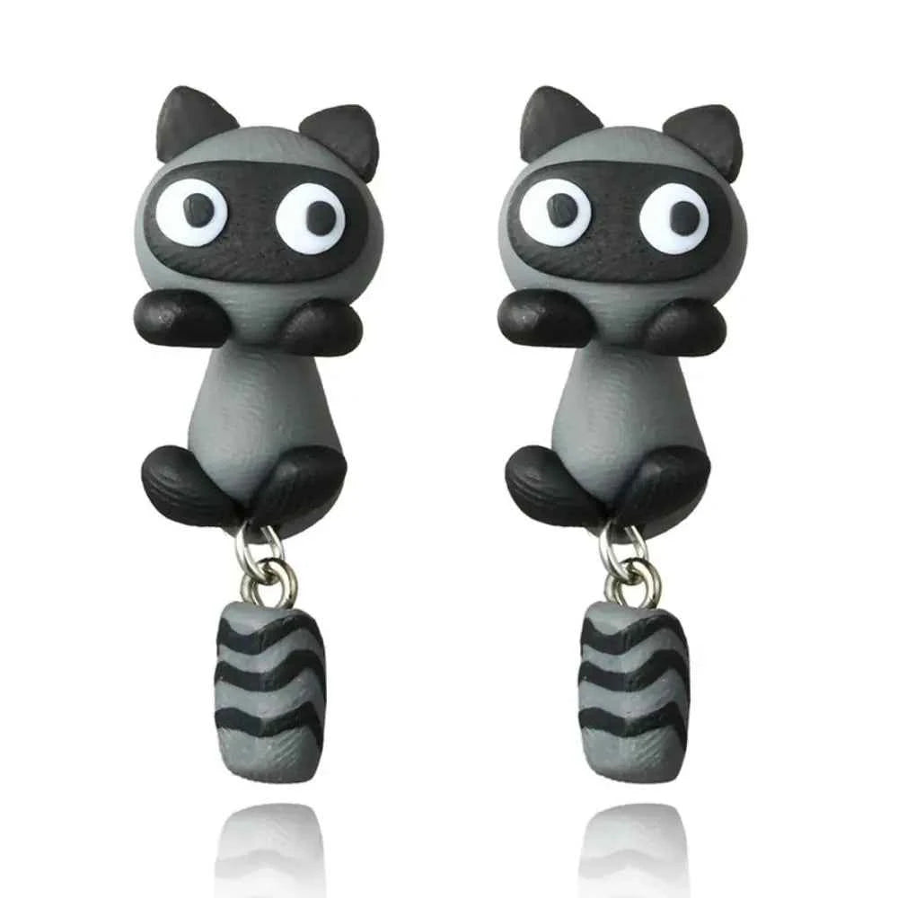 Lady Sweet Fashion Design Raccoon Cat Soft Clay Carrot Korean Earrings 3D Animal Earring Cartoon Stud Earrings Women Jewelry