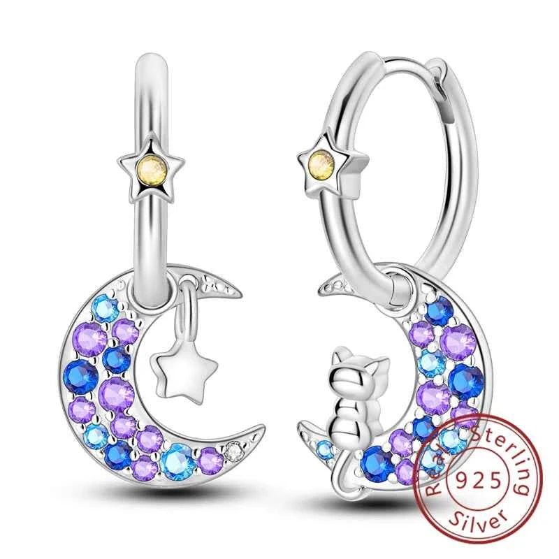 New Original 925 Sterling Silver Hoop Earrings Purple Zircon Flowers Butterflies Studs Earring For Women Wedding Engagement Gift
