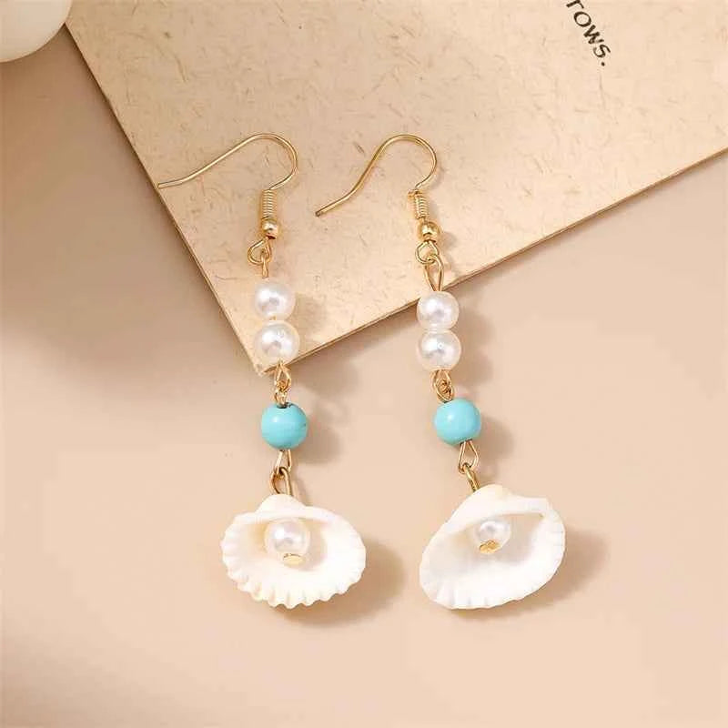 Cute Conch Starfish Shell Drop Earrings for Women Marine Organism Dangle Earrings Girls Students Party Holiday Jewelry Gifts