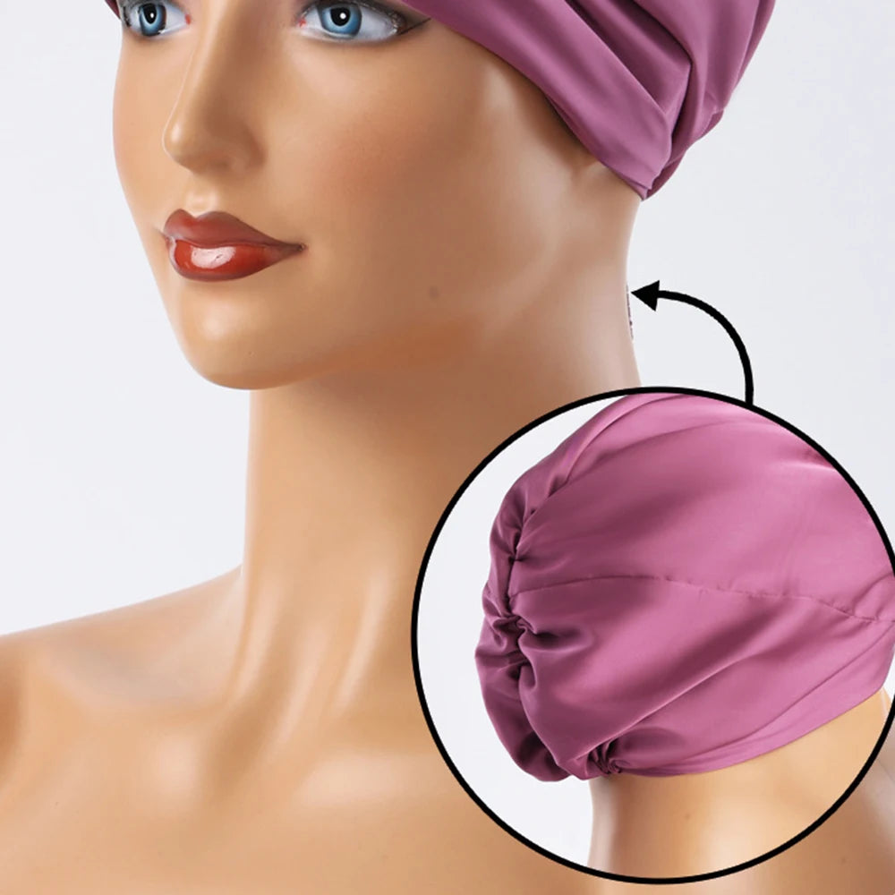 Unisex Solid-Color Adjustables Silk Satins Hair Bonnets High Elasticity Soft Sleep Cap For Women Men - NamafadStore