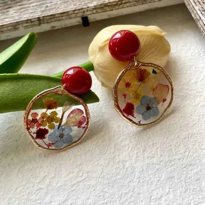 Colorful Natural Flower Earring Transparent Epoxy Resin Pressed Flower Earring Creative Natural Plant Earrings Jewelry Wholesale