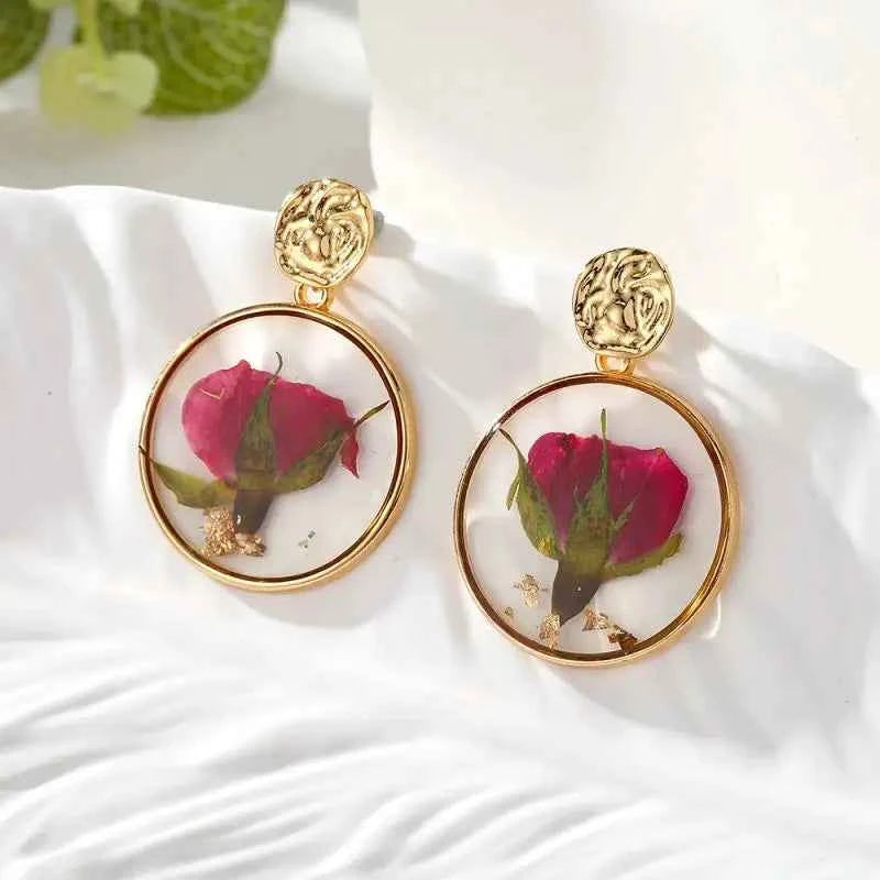 Colorful Natural Flower Earring Transparent Epoxy Resin Pressed Flower Earring Creative Natural Plant Earrings Jewelry Wholesale