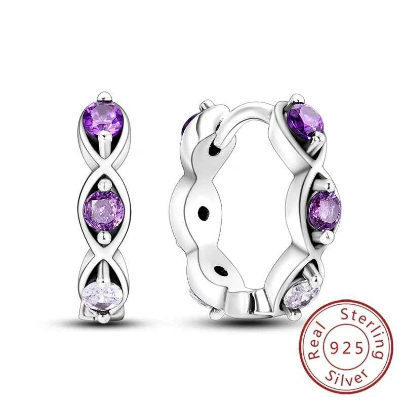 New Original 925 Sterling Silver Hoop Earrings Purple Zircon Flowers Butterflies Studs Earring For Women Wedding Engagement Gift
