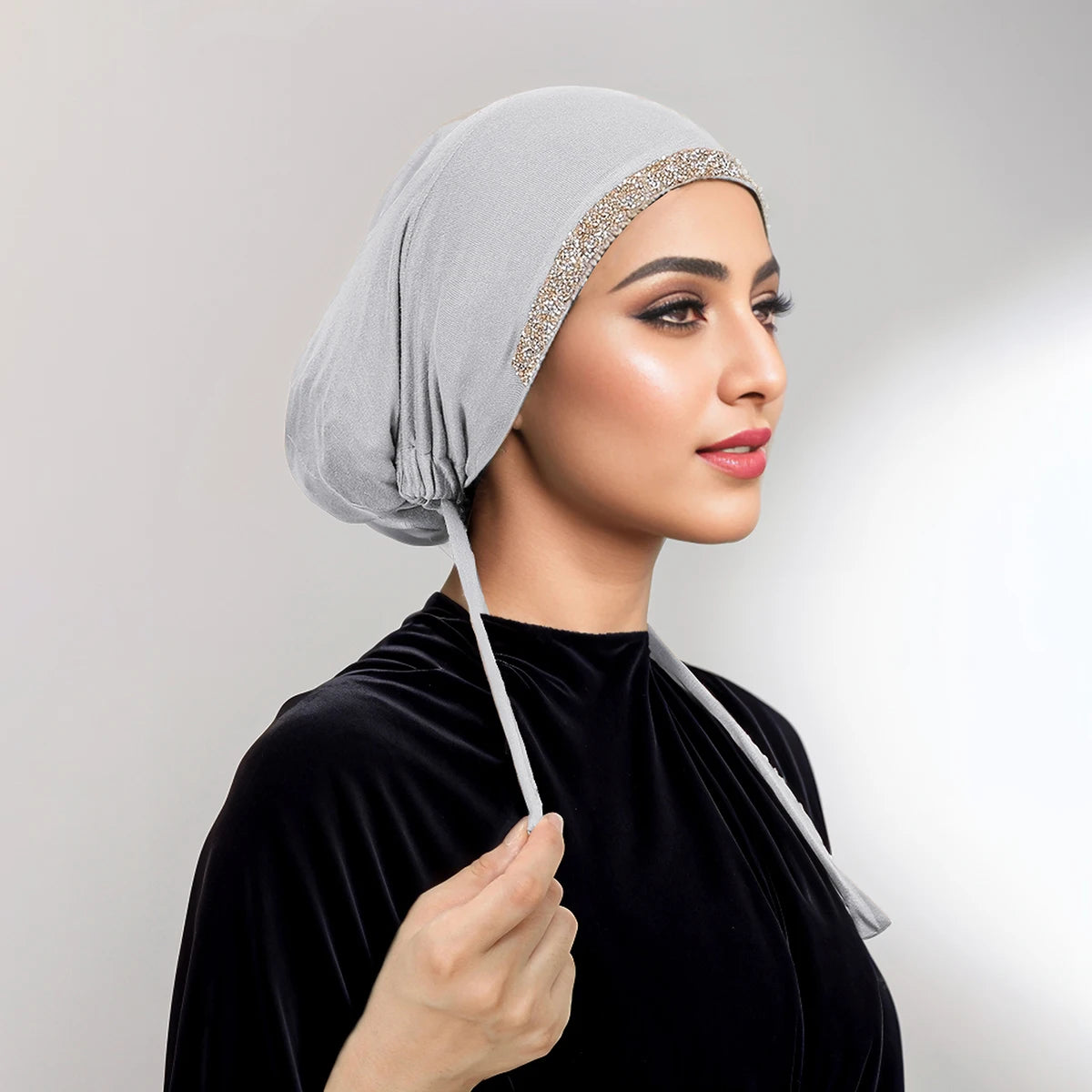 New Modal Rhinestone Band Muslim Turban Hat Inner Hijab Caps Islamic Underscarf Bonnet India Hats Female Headwrap Turbante Mujer - NamafadStore