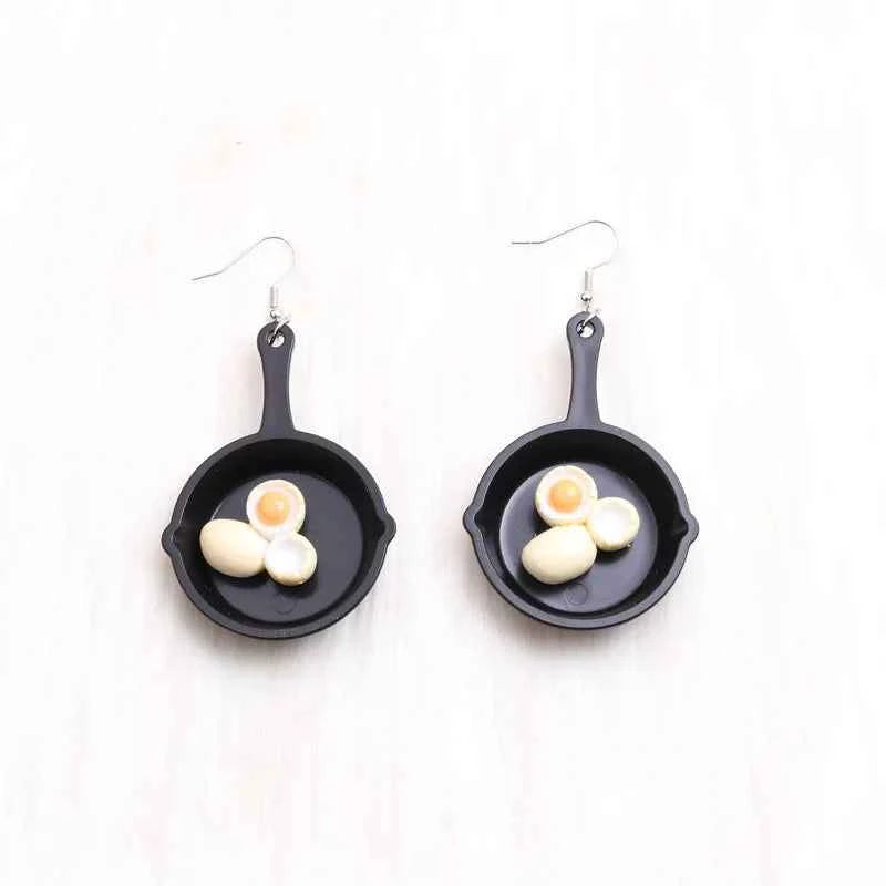 New Flat Bottom Pot Egg Earrings Personalized Simulation Pizza Acrylic Fun Earrings for Women