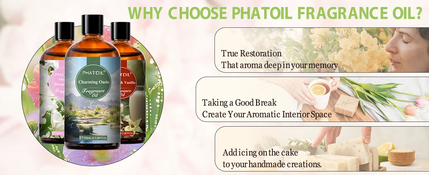 PHATOIL Almond & Vanilla Fragrance Oil For Diffuser Aromatherapy 100ml Fruit Carnival Premium Orchid Dreamscape Aroma Oils - NamafadStore