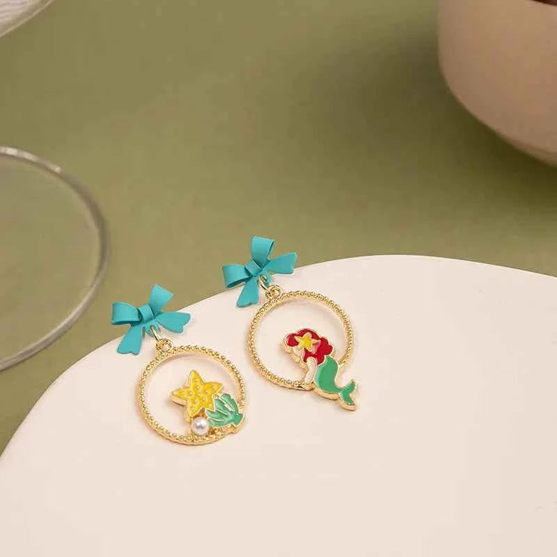 Classic Fairy Tale Princess Pendant Earrings Retro Cute Simple Enamel Charms Stud Ear Jewelry Party Gifts For Women Girls